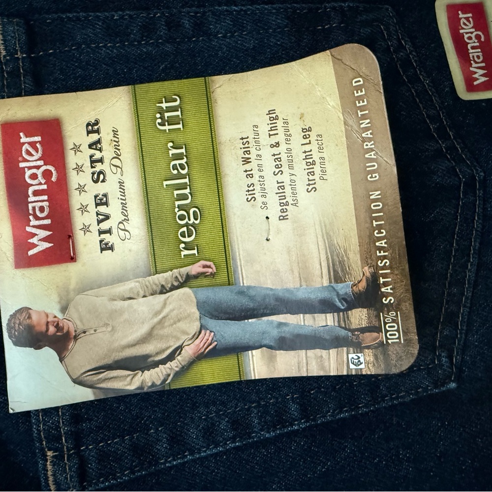 NWT Wrangler Regular Fit 38x29 Men’s Denim Jeans 100% Cotton - Picture 3 of 8